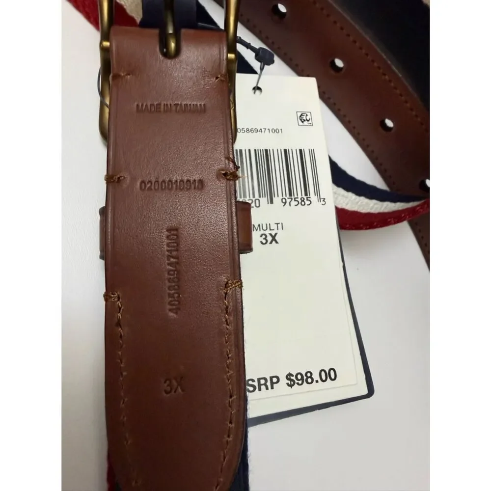 Polo Ralph Lauren Men’s 3X Canvas Stripe Belt Leather Golf Classic Preppy